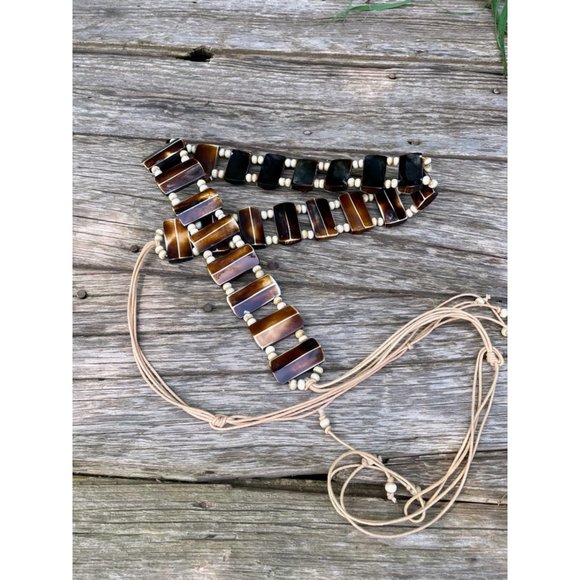 Vintage BOHO Festival HIppy Tie Belt Faux Horn Resin Beads - Picture 11 of 13